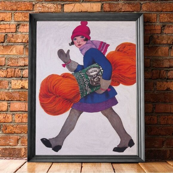 Vintage Girl and Yarn Print - Picture 1 of 4